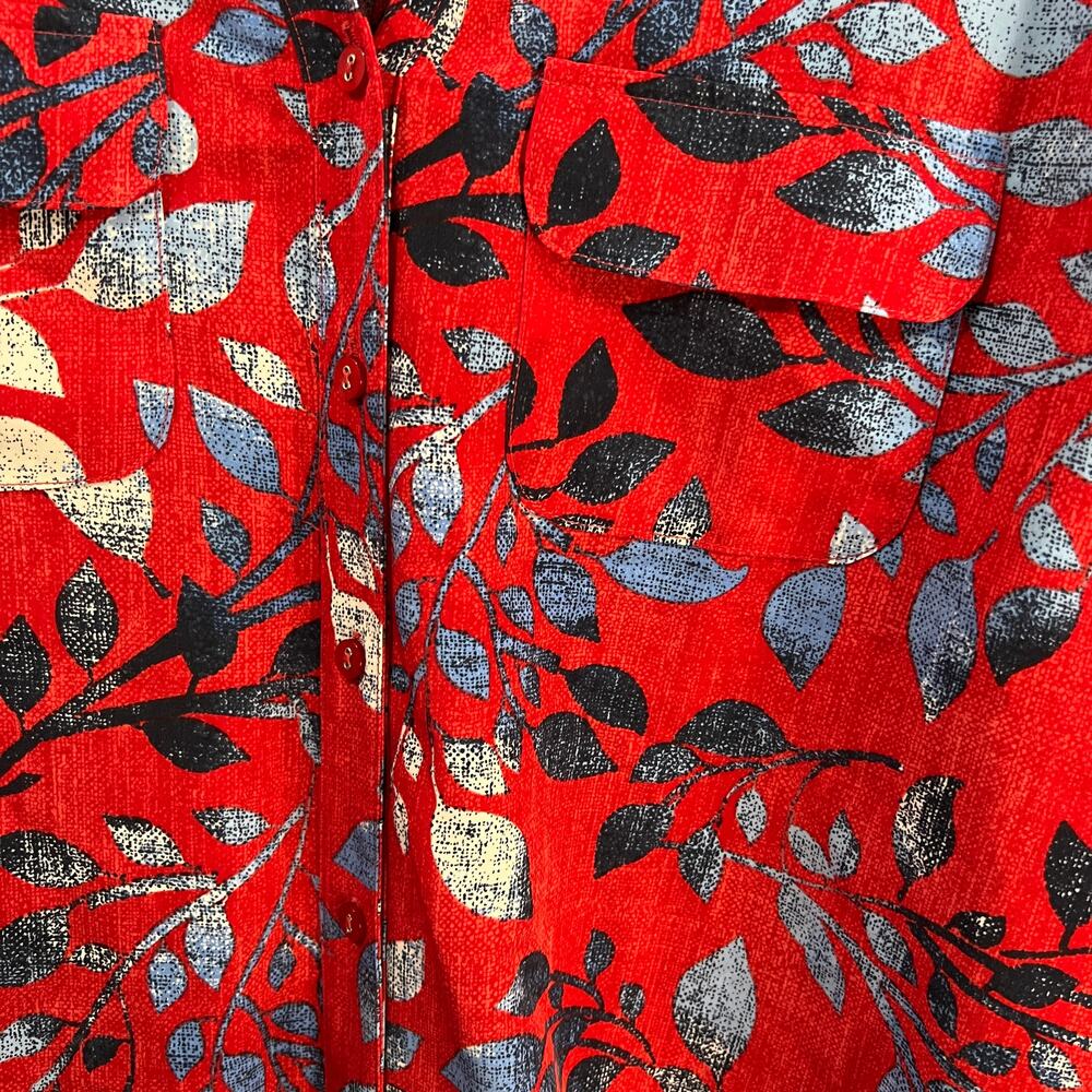 Denim & Co. Printed Woven Button Front Roll Tab Sleeve Tunic Apple Red, Large - Picture 11 of 12